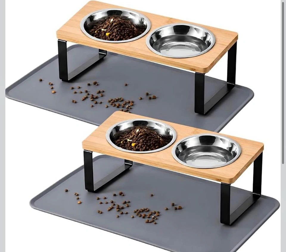 NEW 2 Pack Elevated Cat Bowls with Food Mat