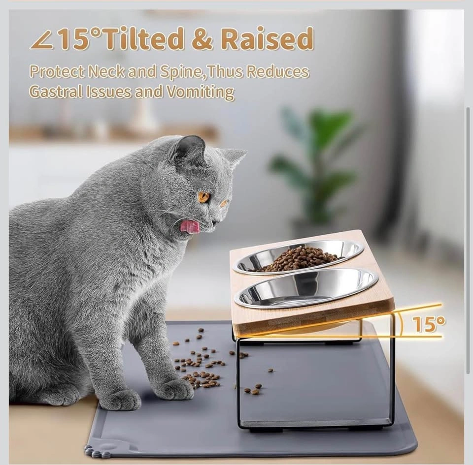 NEW 2 Pack Elevated Cat Bowls with Food Mat - photo 4
