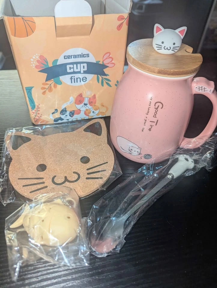 Pink Cat Mug Gift Set with Bamboo Lid - photo 2