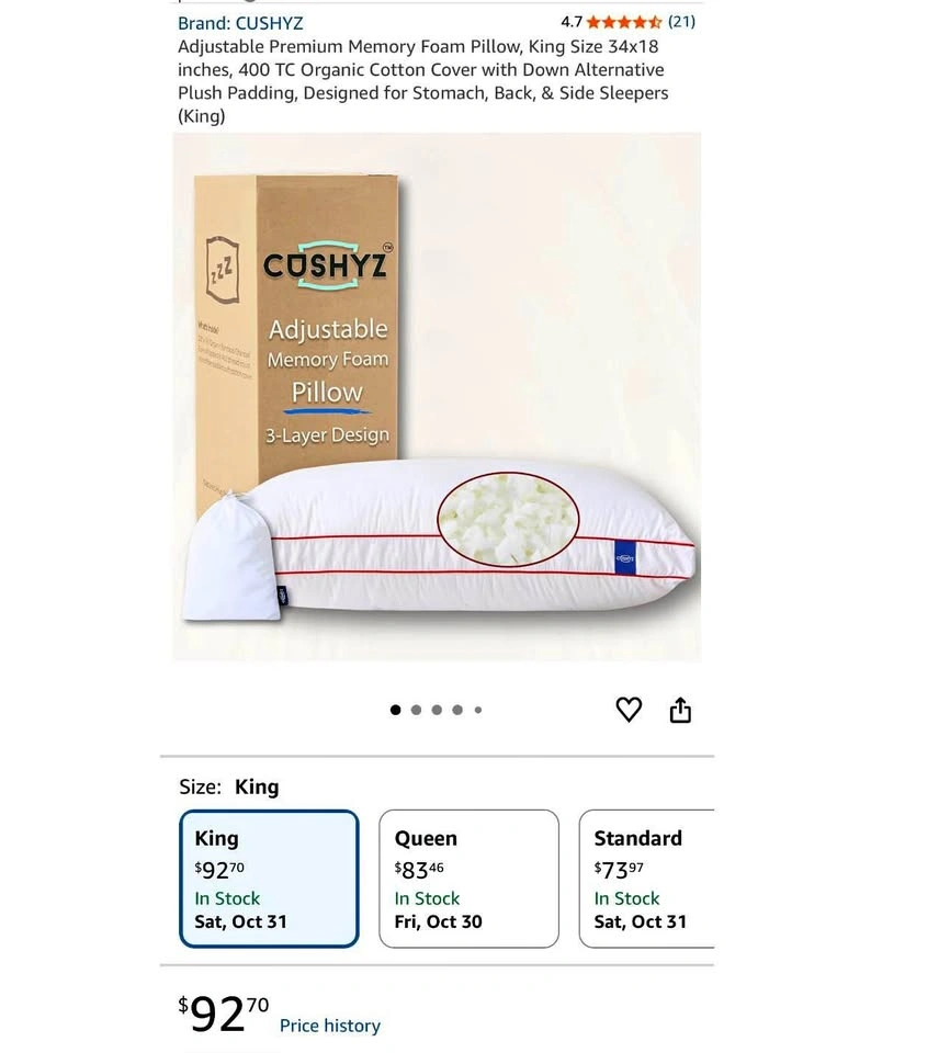 NEW CUSHYZ Adjustable Premium Memory Foam Pillow