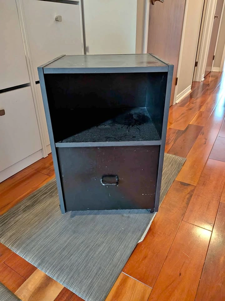 Side table with drawer on wheels