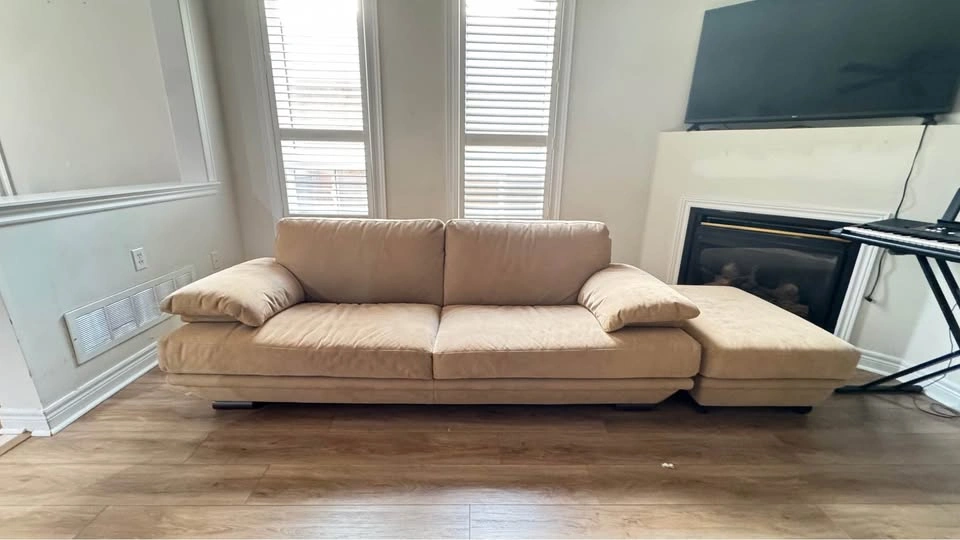 Rare Natuzzi 3-Seater Sofa + Ottoman - Neutral Suede - photo 5