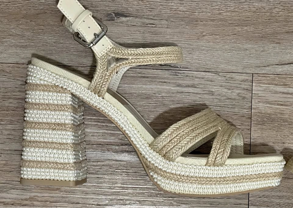 NEW Dolce Vita Anira Pearl Ivory Raffia Platform High Heel Sanda
