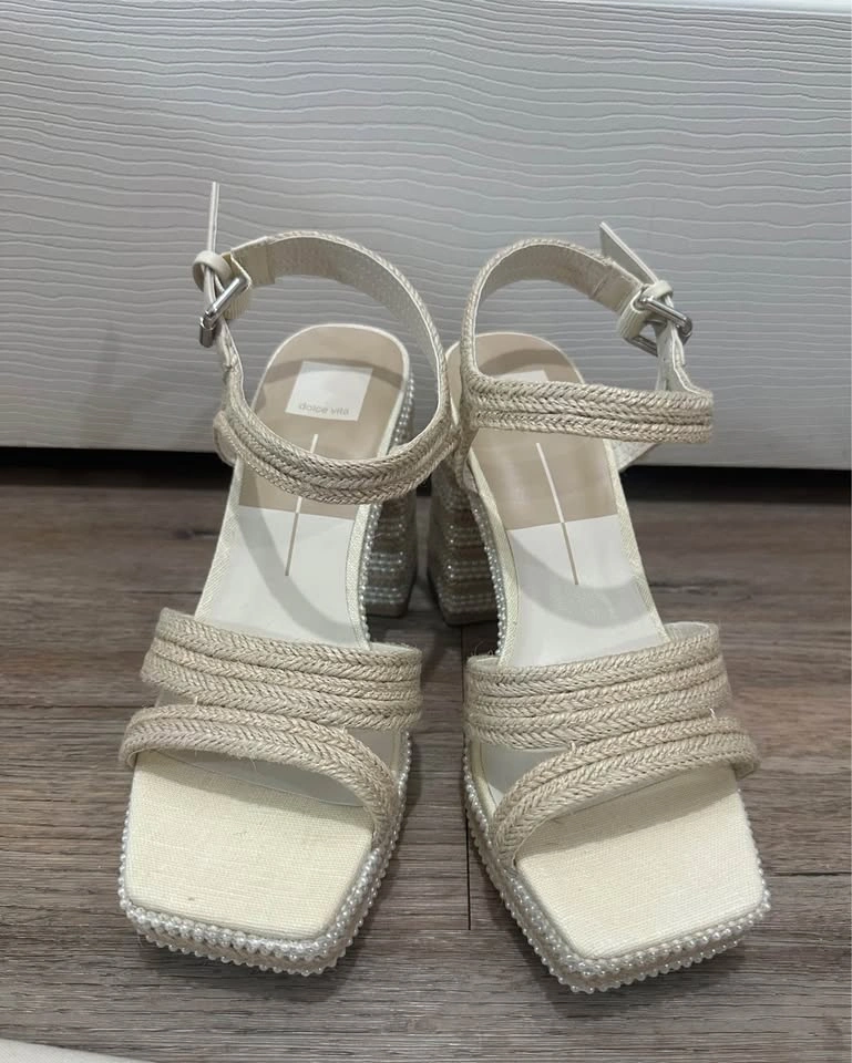 NEW Dolce Vita Anira Pearl Ivory Raffia Platform High Heel Sanda - photo 4