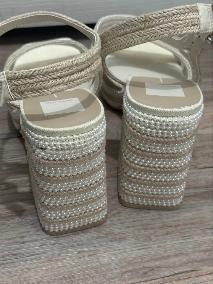 NEW Dolce Vita Anira Pearl Ivory Raffia Platform High Heel Sanda - photo 5