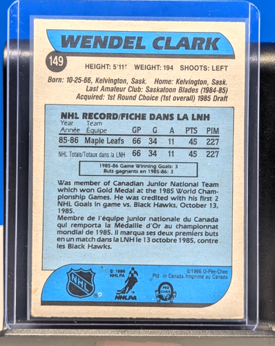 Wendel Clark 1986-87 O-Pee-Chee #149 Rookie RC Toronto Maple Lea - photo 2