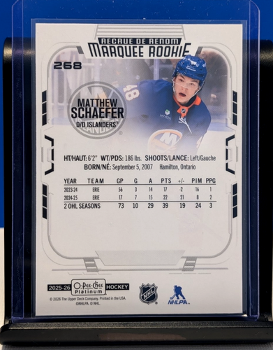 Matthew Schaefer 2025-26 O-Pee-Chee Platinum Marquee Rookie #268 - photo 2