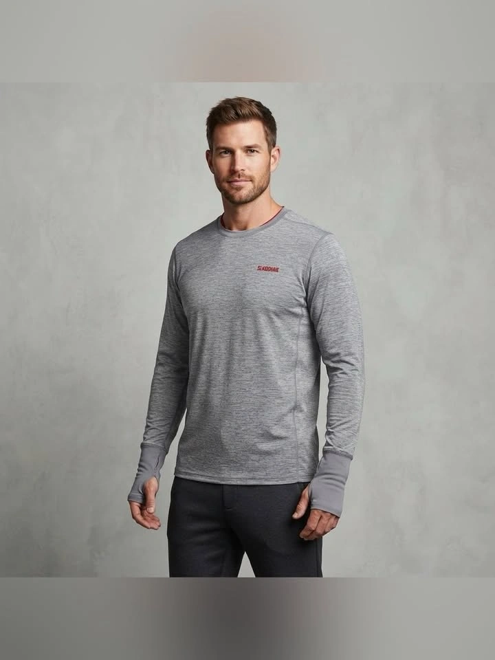 Kodiak Gray Melange Base Layer Long Sleeve Mens Thermal Top