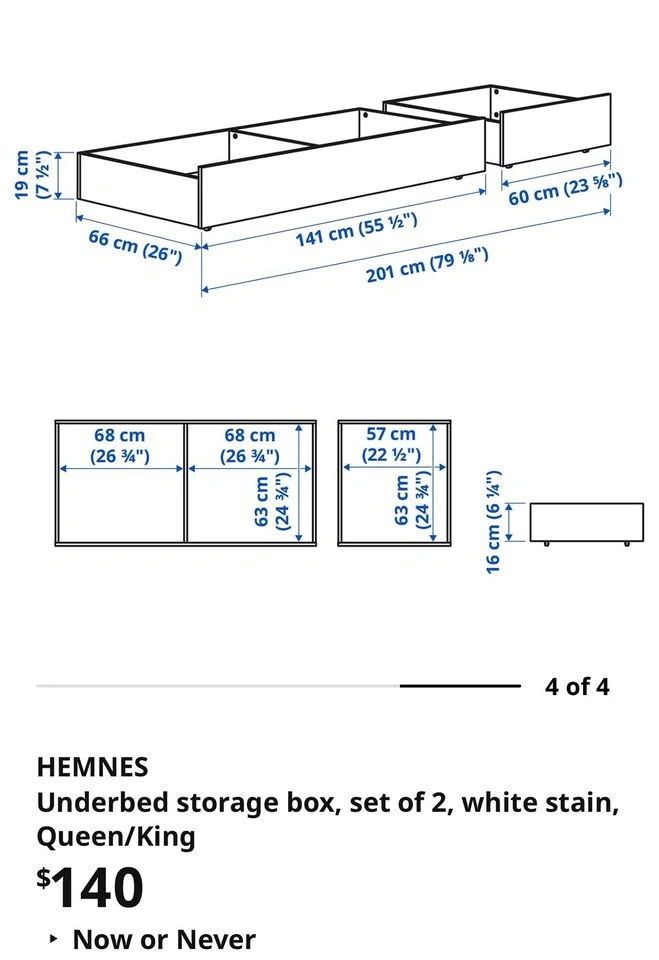 Underbed Storage Drawers for Queen/King Bed (White Satin) set of - photo 2