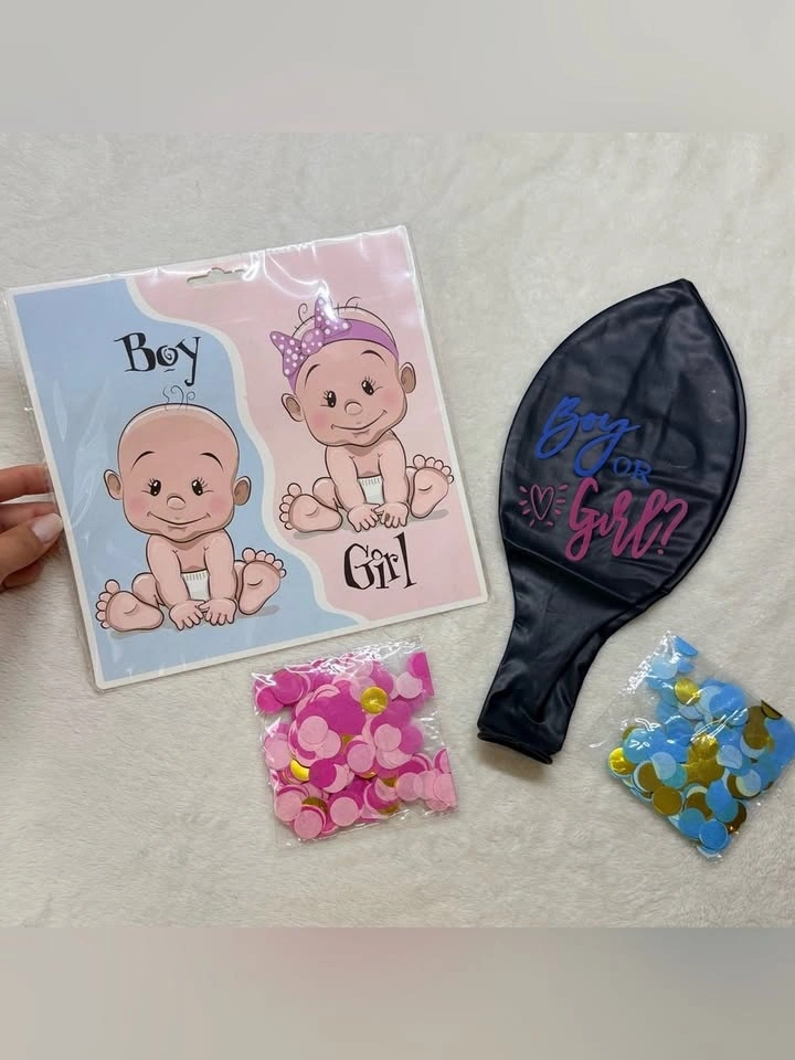 Gender Reveal Giant Black Balloon Kit Confetti Party Decor - photo 2