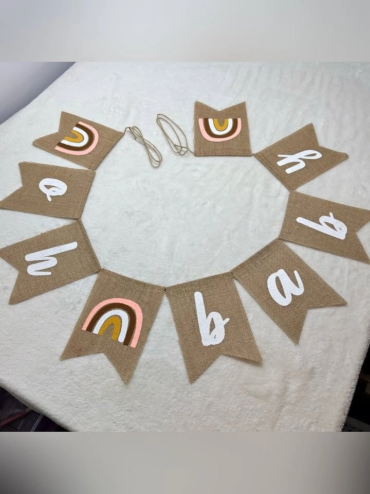 Oh Baby Burlap Banner Baby Shower Boho Rainbow Neutral Decor - photo 2