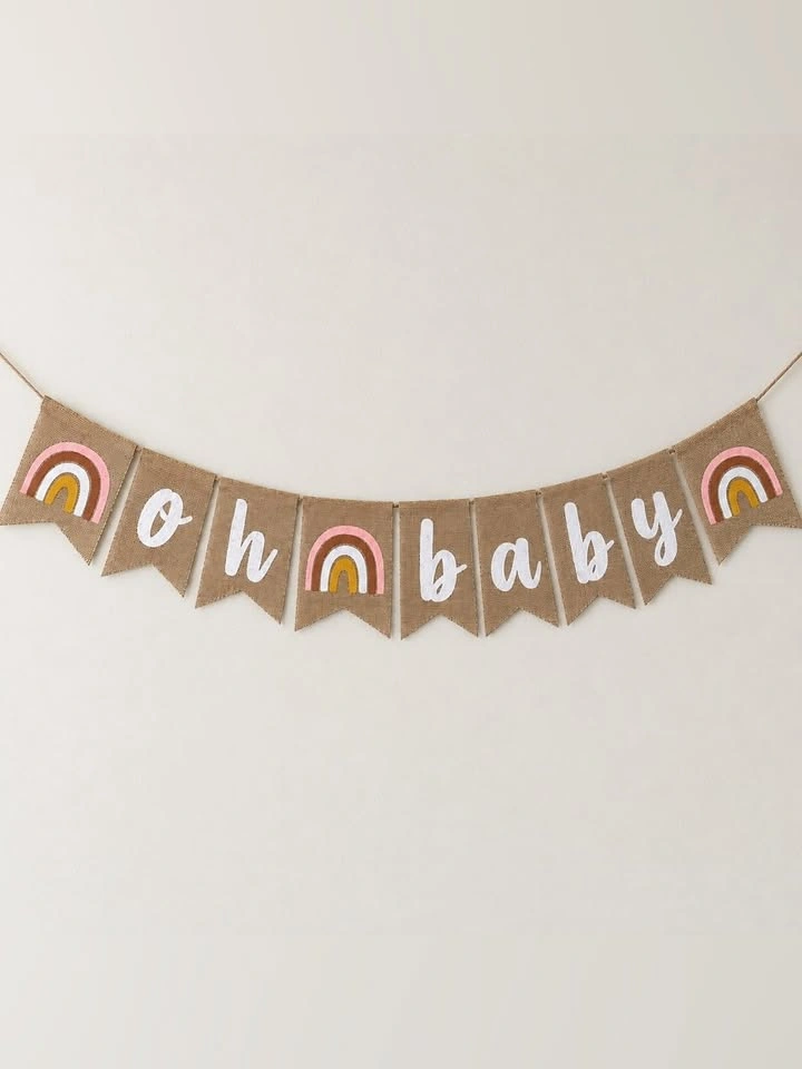 Oh Baby Burlap Banner Baby Shower Boho Rainbow Neutral Decor