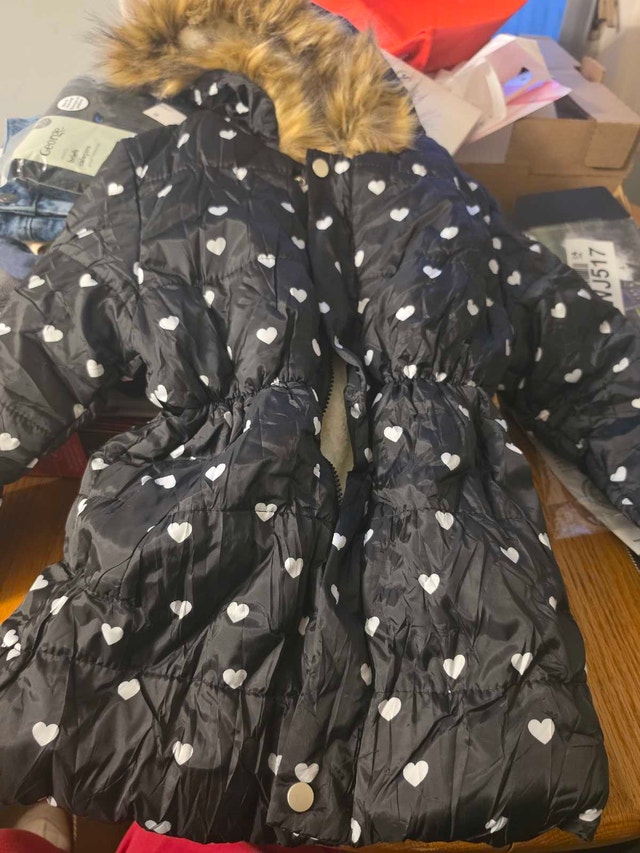 Girls Heart Print Puffer Jacket