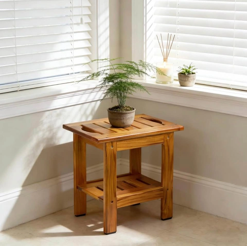 Small teak shower stool - photo 2