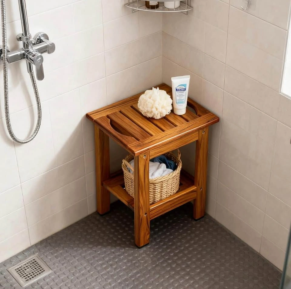 Small teak shower stool - photo 3