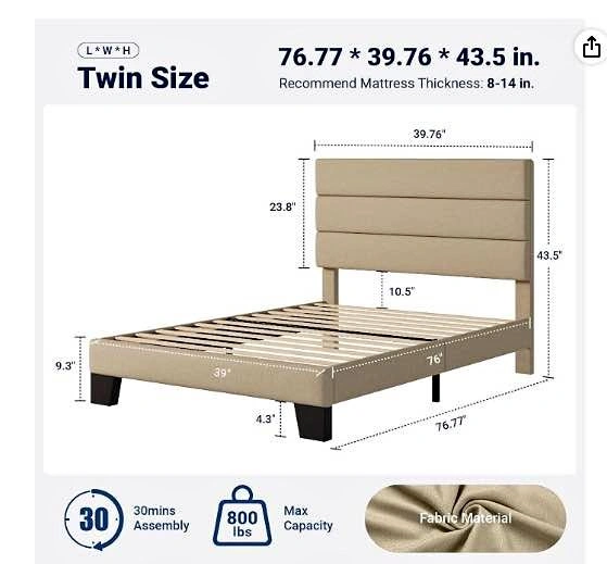 Twin Size Upholstered Bed Frame in Box