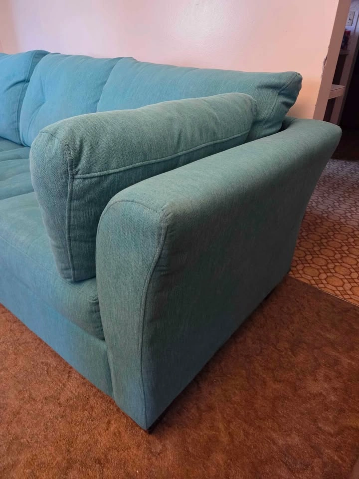 Delivery Available Greenish Blue Fabric Couch Sofa - photo 2