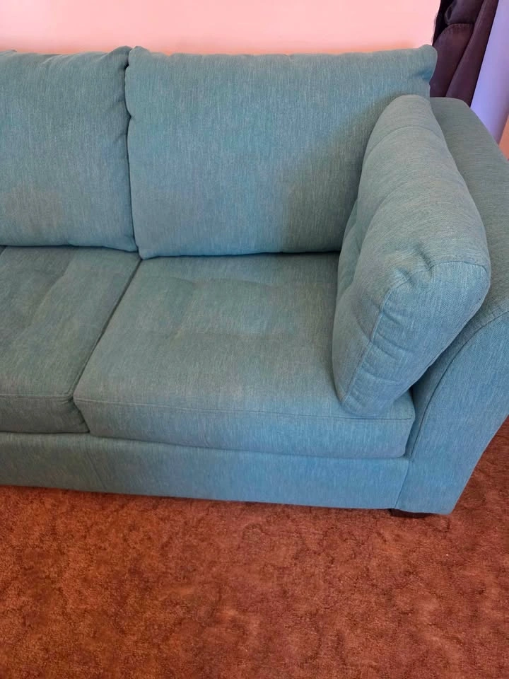Delivery Available Greenish Blue Fabric Couch Sofa - photo 3