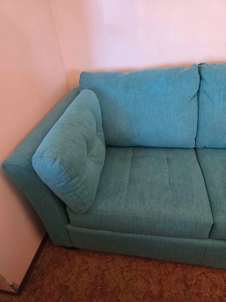 Delivery Available Greenish Blue Fabric Couch Sofa - photo 5