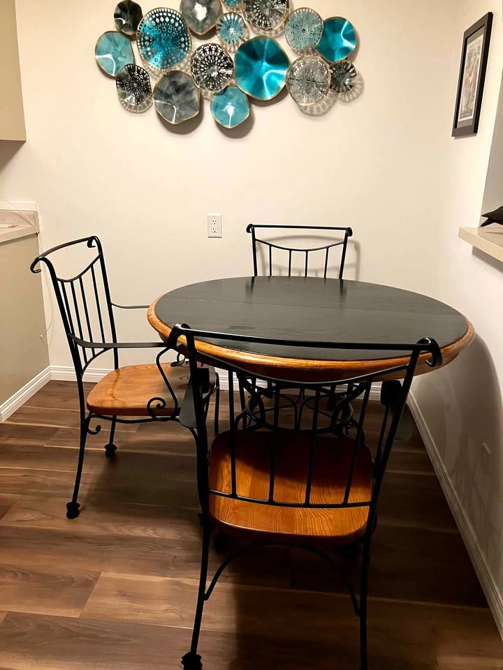 43" Oak + Wrought Iron Table + 4 Chairs Kitchen Dining Set - photo 4