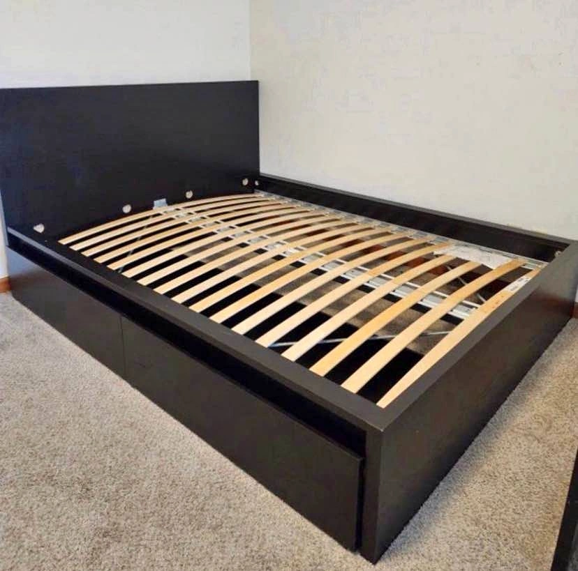 IKEA MALM Full High Bed Frame with 4 Storage Boxes