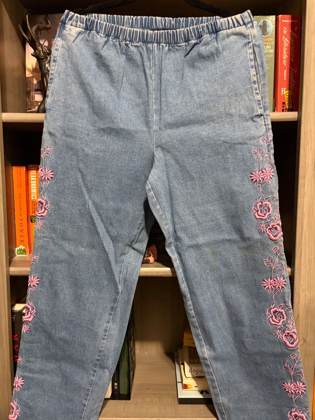 Light Wash Embroidered Denim Leggings