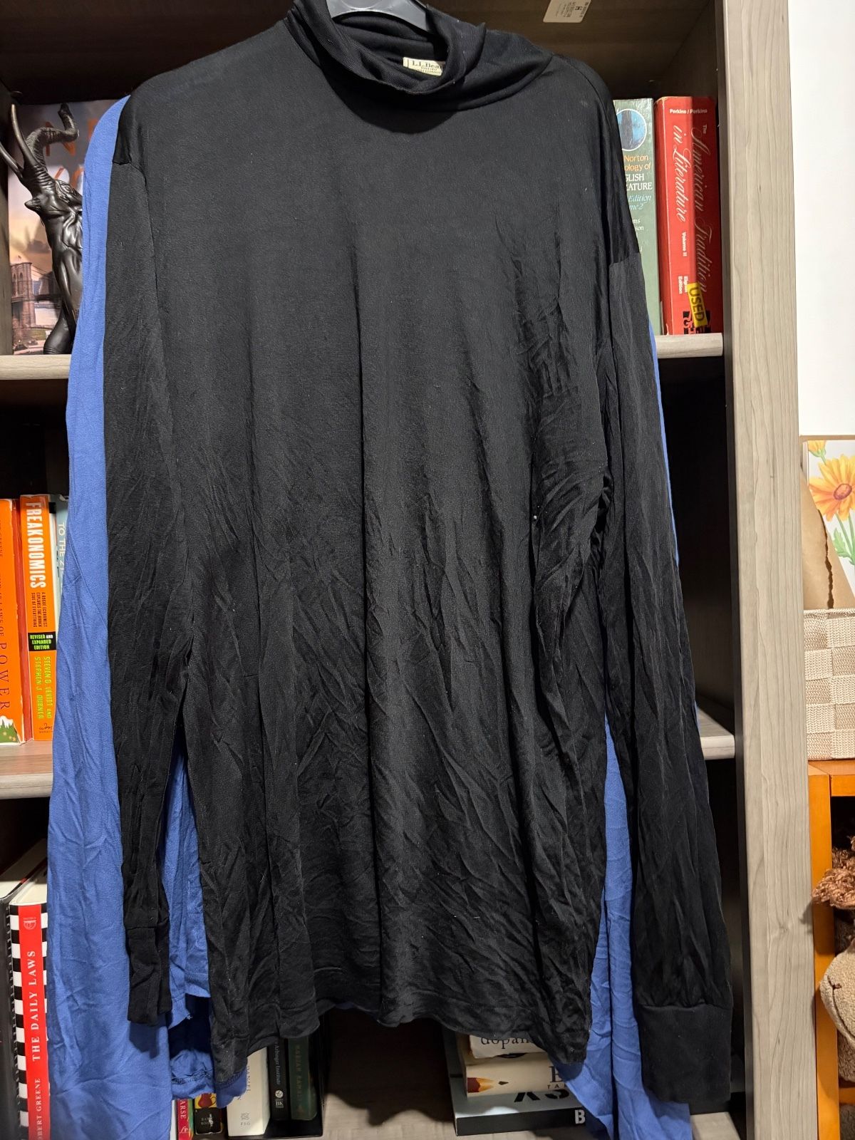 L.L.Bean Men's Black Silk Long Sleeve Shirt, XL Tall