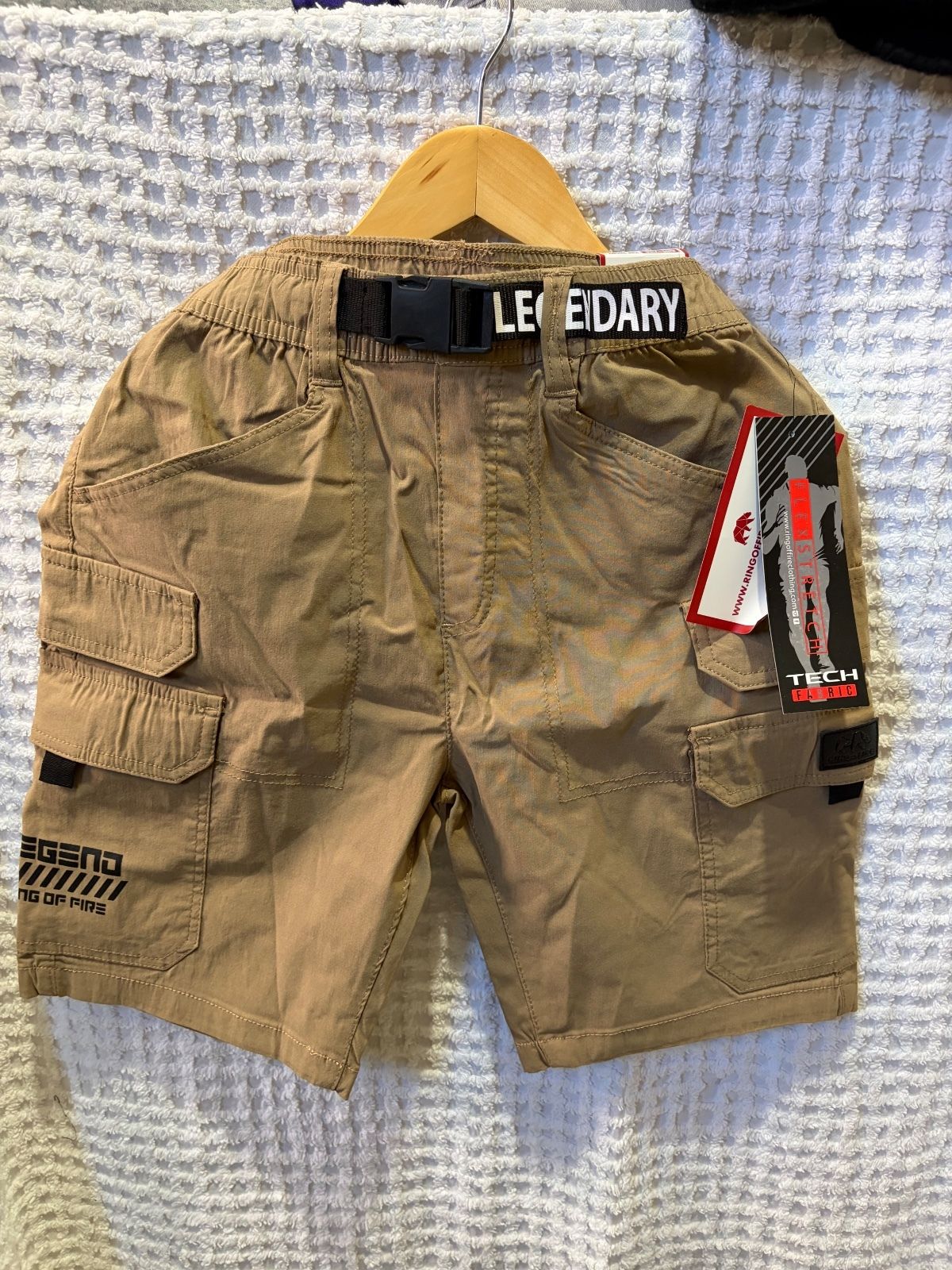 Ring of Fire Men's Legend Cargo Shorts, Khaki, Flex Stretch, XL