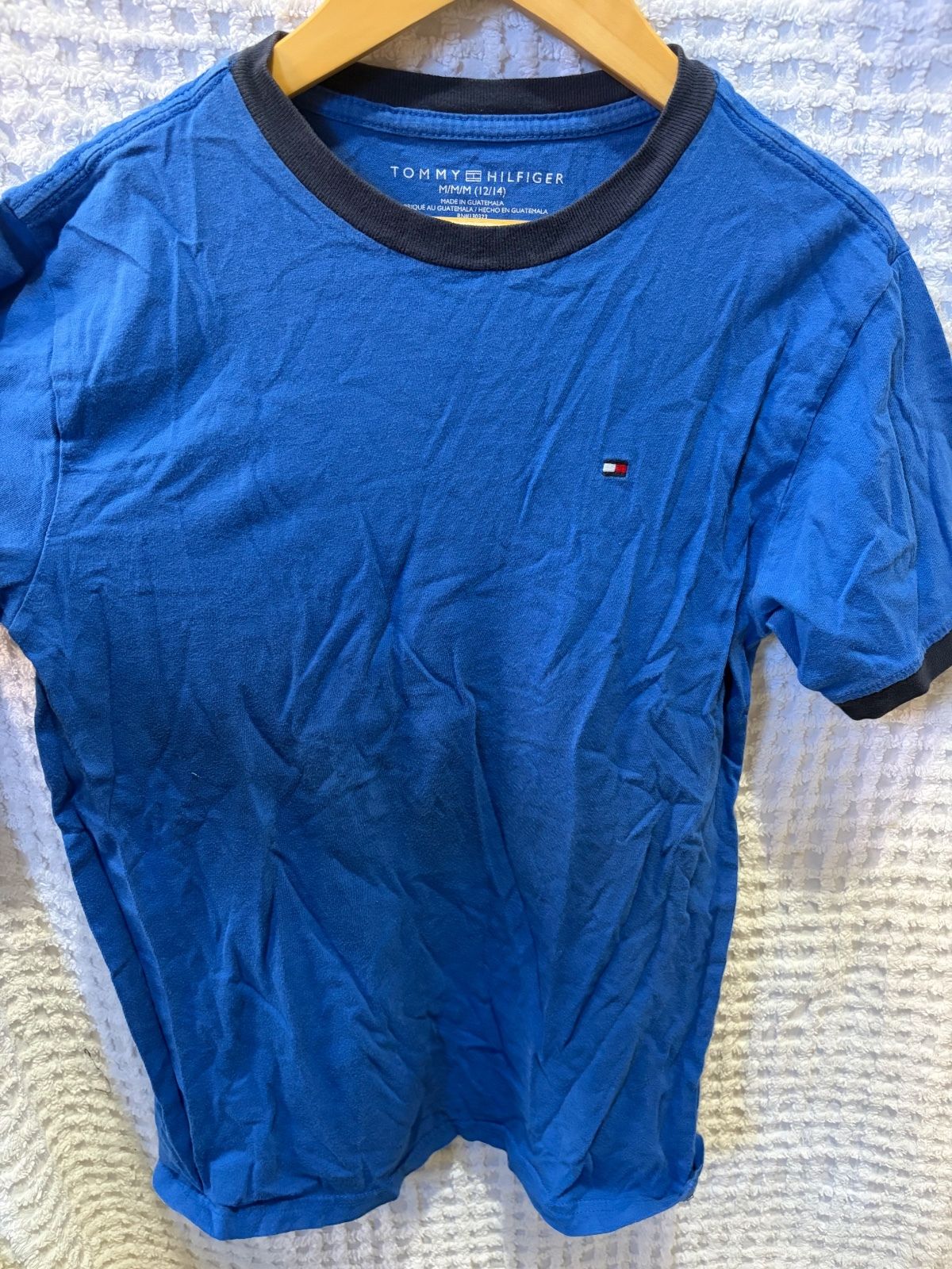 Tommy Hilfiger Boys Ringer T Shirt, Blue, Cotton, Size 12 to 14