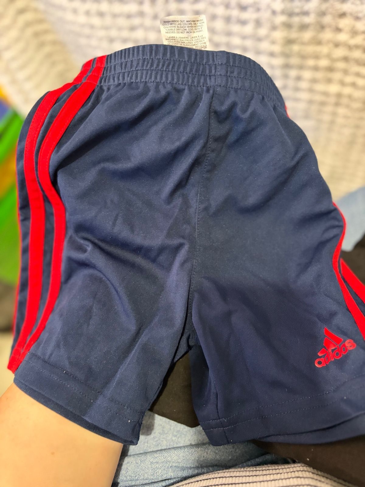Adidas Boys Athletic Shorts, Navy Blue and Red, Size 3T