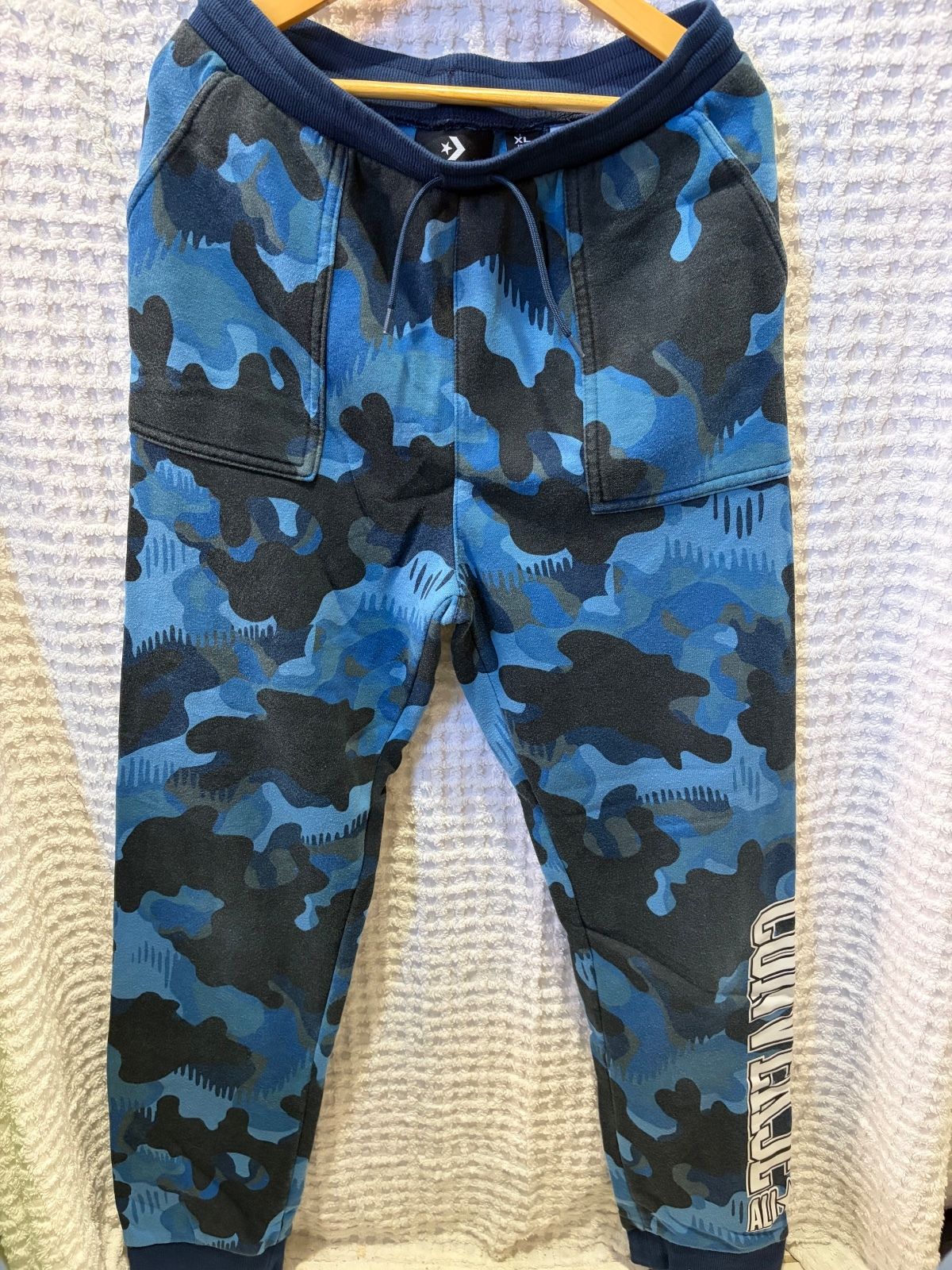 Converse Boys Camo Print Hoodie, Blue, Cotton Blend, XL