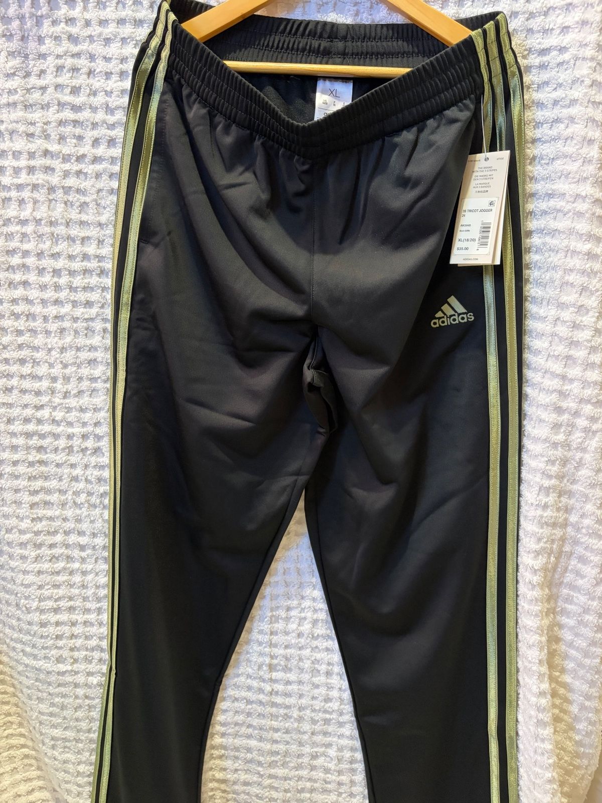 Adidas 3S Tricot Jogger Black Green Track Pants XL