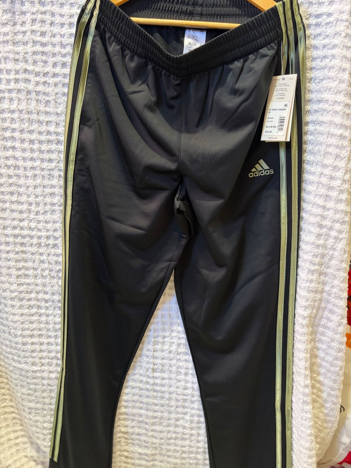 Adidas 3S Tricot Jogger Black Green Track Pants XL - photo 2