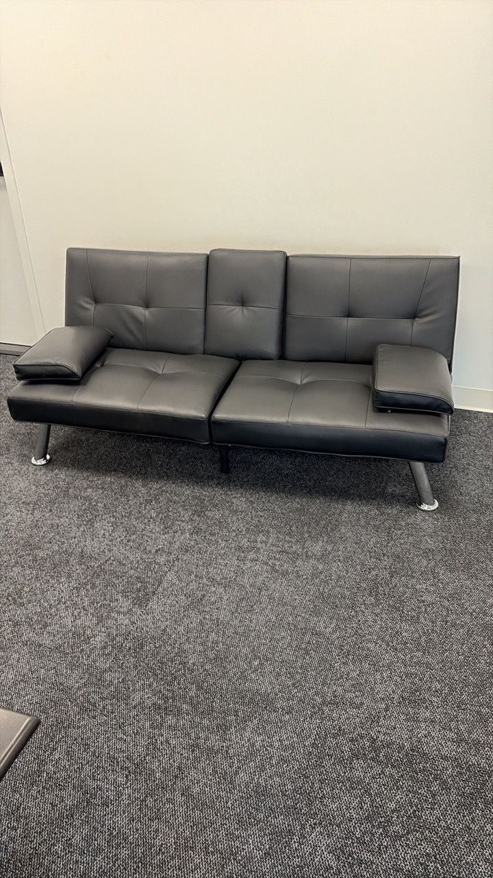 Black Faux Leather Futon Sofa
