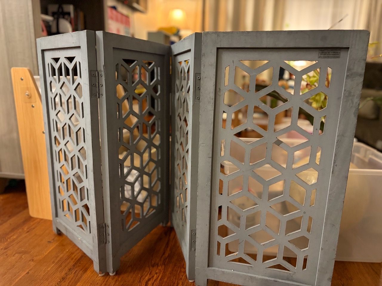 Gray Wood Lattice Folding Pet Gate