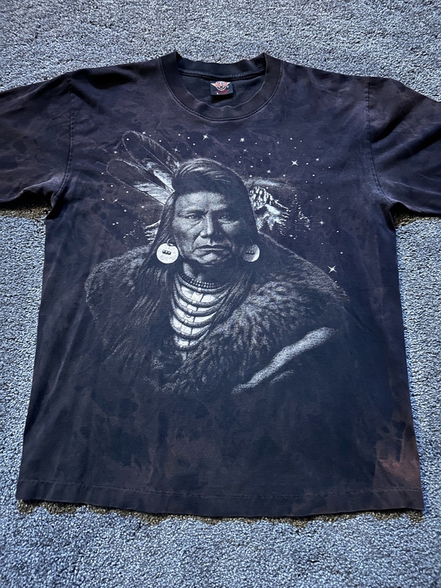 90s rock eagle Native American chef graphic T shirt size L - photo 3