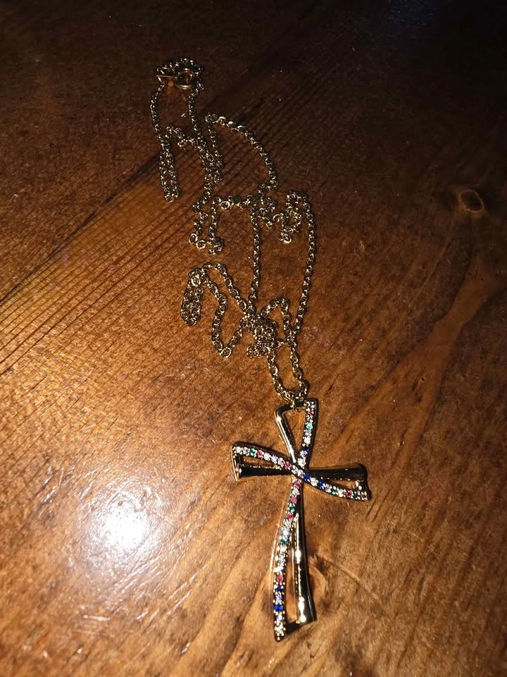 Gold-Toned Multi-Color Stone Cross Necklace - photo 3