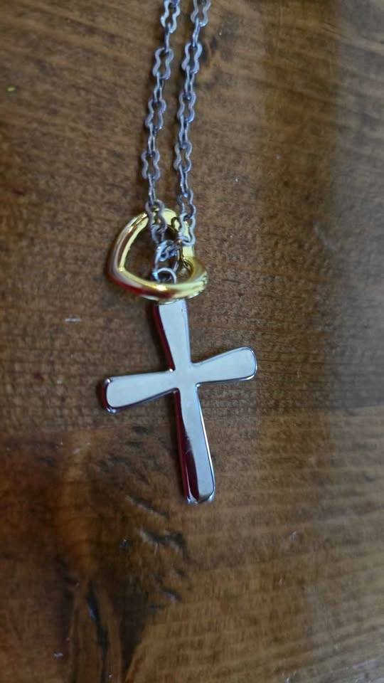 Two-Tone Cross and Floating Heart Pendant Necklace - photo 2