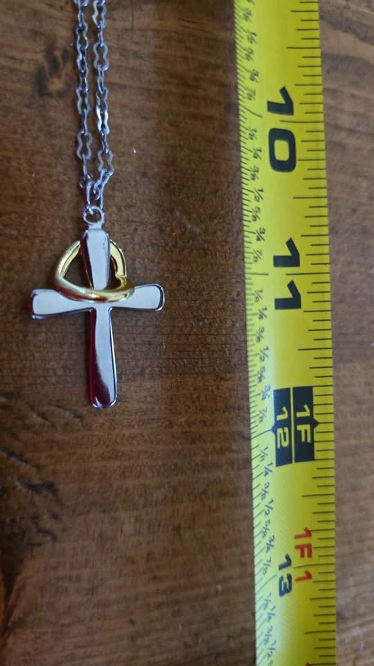 Two-Tone Cross and Floating Heart Pendant Necklace - photo 3