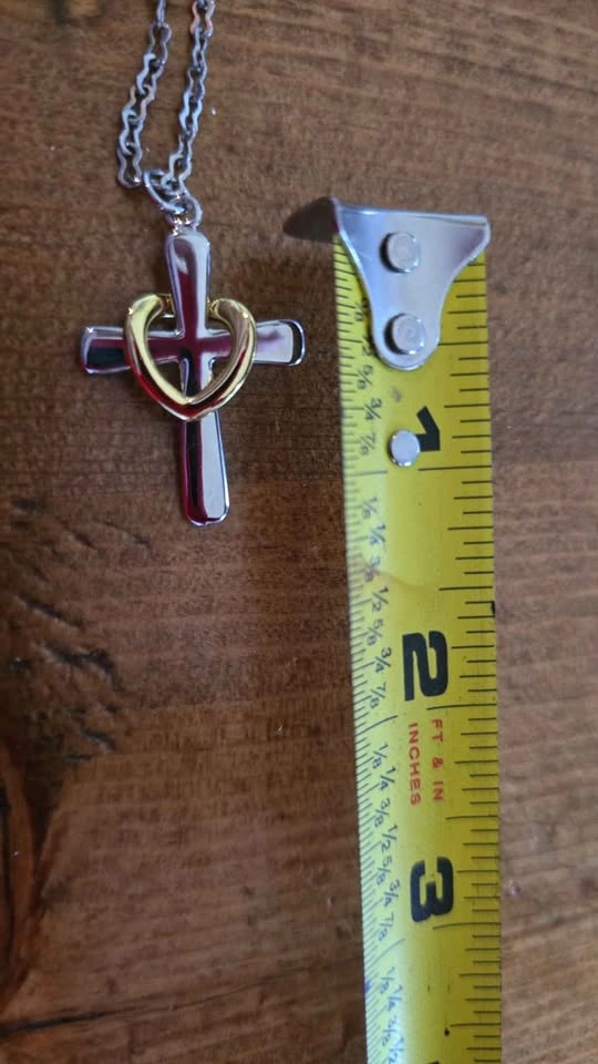 Two-Tone Cross and Floating Heart Pendant Necklace - photo 4