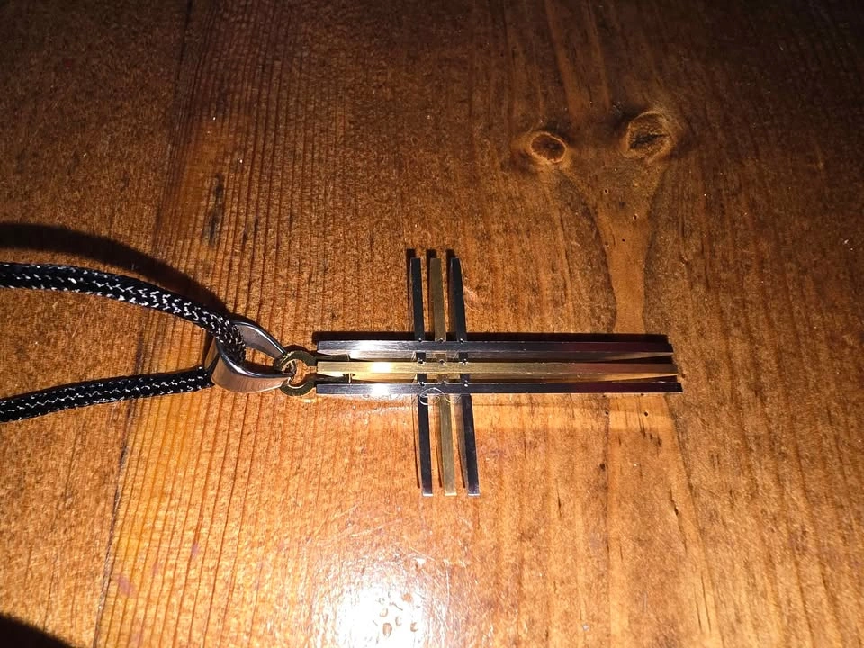 Multi-Tone Layered Cross Pendant Necklace on black cord - photo 3