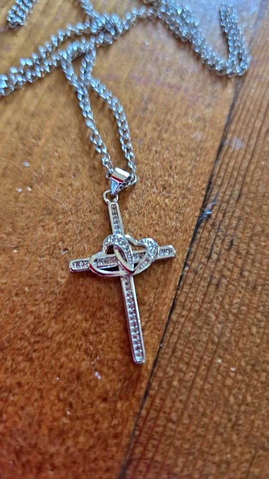 Silver-Toned Interlocking Heart Cross Necklace