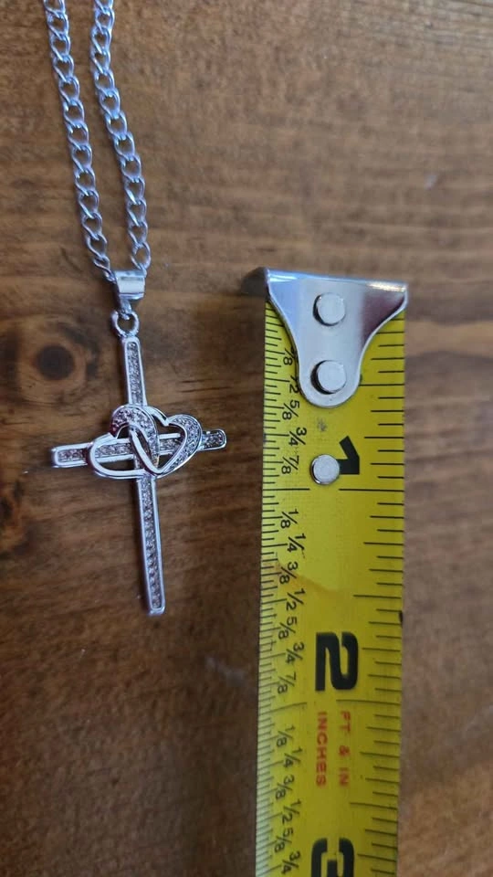Silver-Toned Interlocking Heart Cross Necklace - photo 5