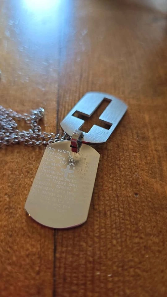 Stainless Steel Lord's Prayer Cross Dog Tag Necklace - photo 2