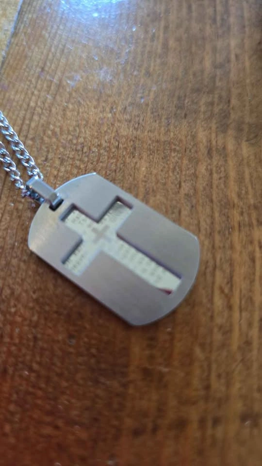 Stainless Steel Lord's Prayer Cross Dog Tag Necklace - photo 3
