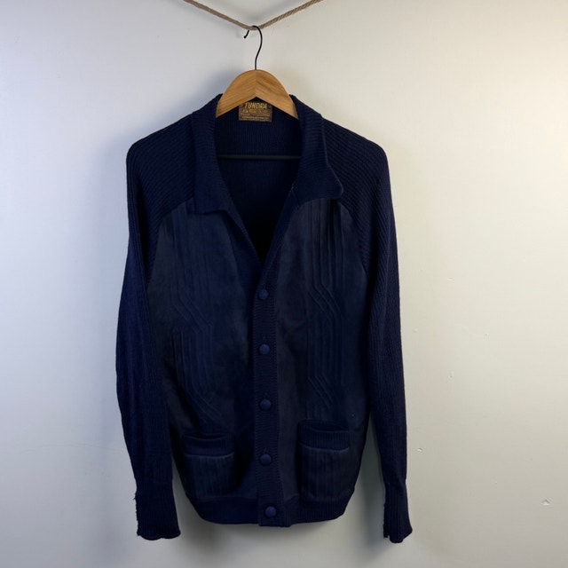 Tundra Navy Knit-Front Cardigan Sweater Leather