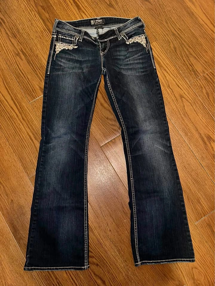 Y2K silver jeans flared