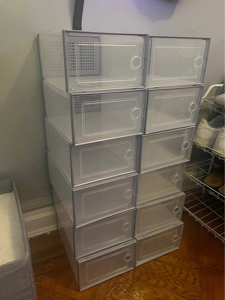 New Stackable Plastic Shoe Storage Boxes - Set of 12 - photo 2