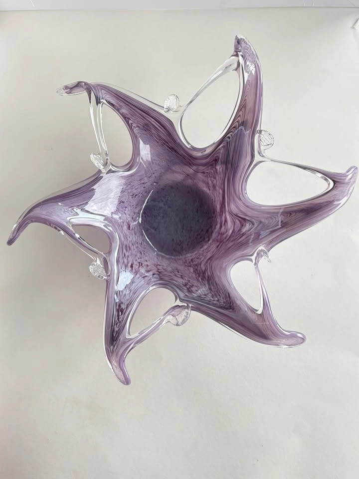 Purple Art Glass Bowl Freeform Centerpiece Murano Style 13 inch - photo 2