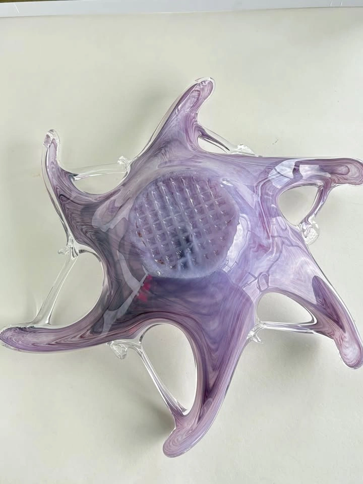 Purple Art Glass Bowl Freeform Centerpiece Murano Style 13 inch - photo 3